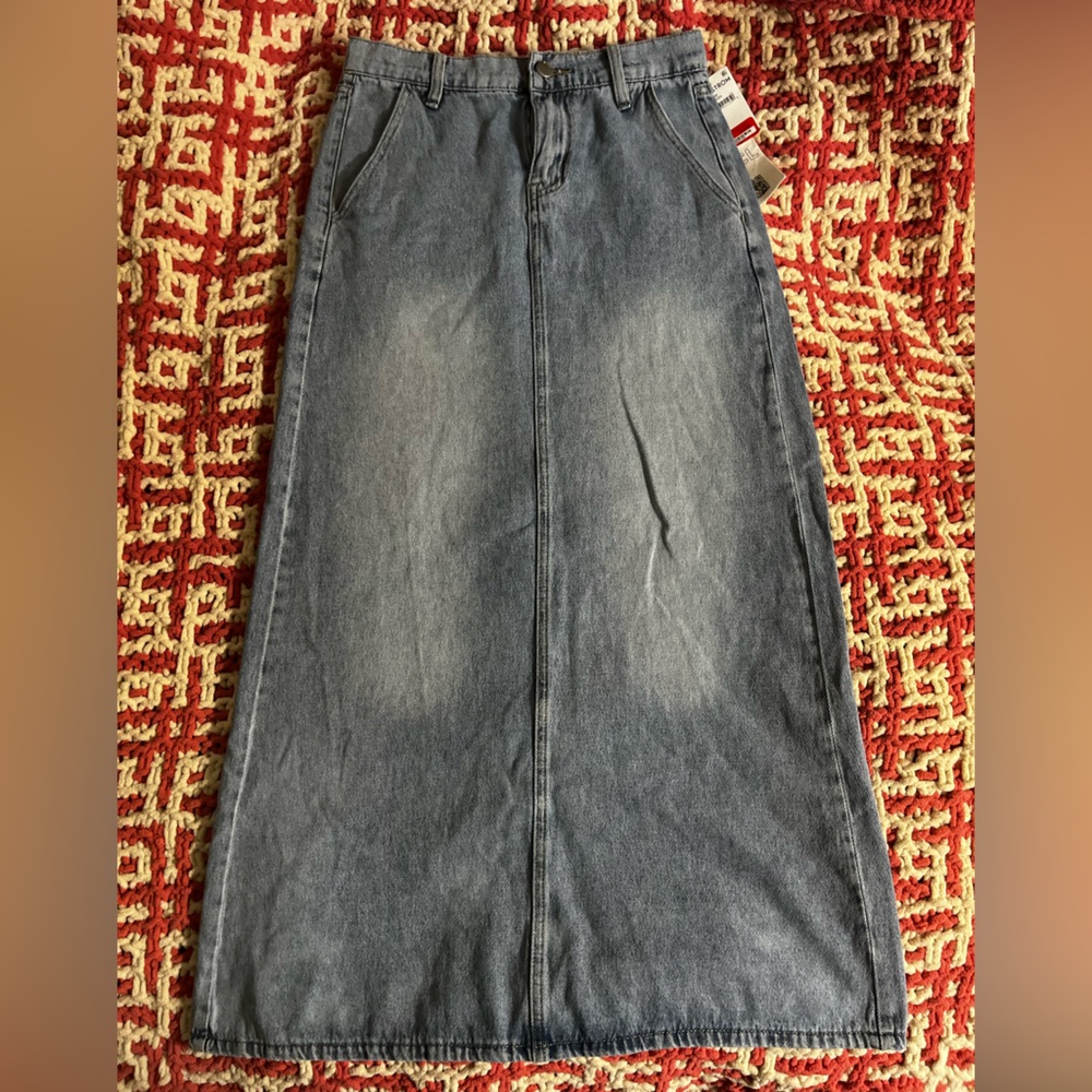 Denim Maxi Skirt in Classic Blue